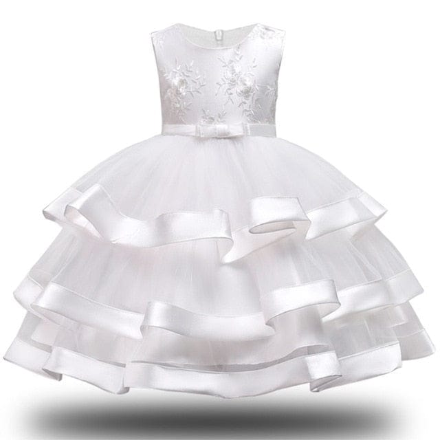 White 2 / 12 Kids Elegant Pearl Cake Princess Dress