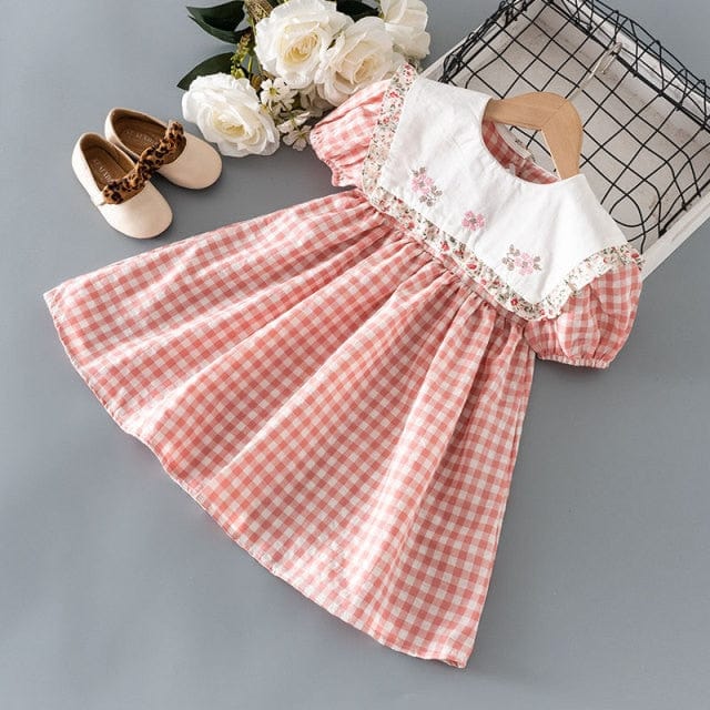 pink / 24M / China Kids Embroidery Fungus Edge Plaid Dress