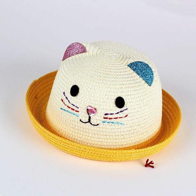 Girl's Clothing Yellow Kitty Straw Cap