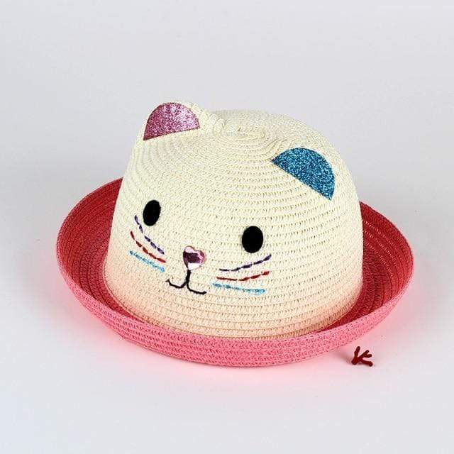 Girl's Clothing Pink Kitty Straw Cap