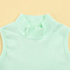 Girl&#39;s Clothing Knit Sleeveless Turtleneck Vest Top+PU Leather Bowknot
