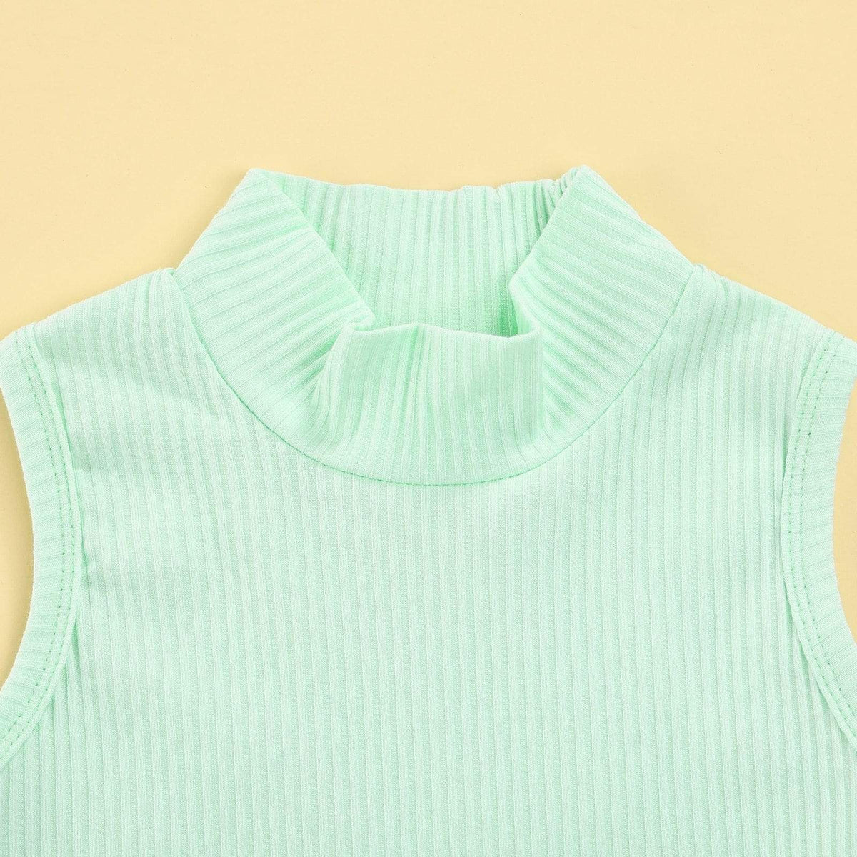 Girl's Clothing Knit Sleeveless Turtleneck Vest Top+PU Leather Bowknot