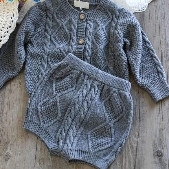 Girl's Clothing Gray / 12M Knitted Baby Sweater Set