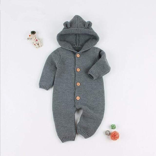 Gray / 3T Knitted Baby Romper