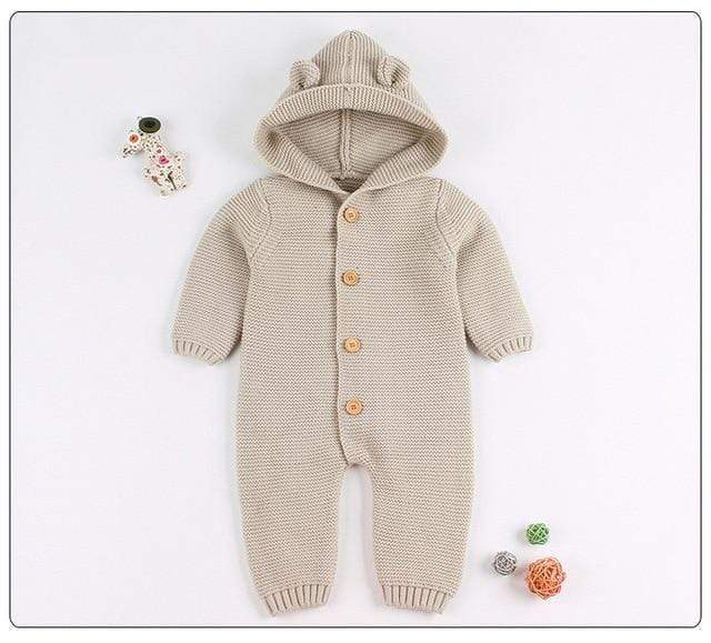 Beige / 9M Knitted Baby Romper