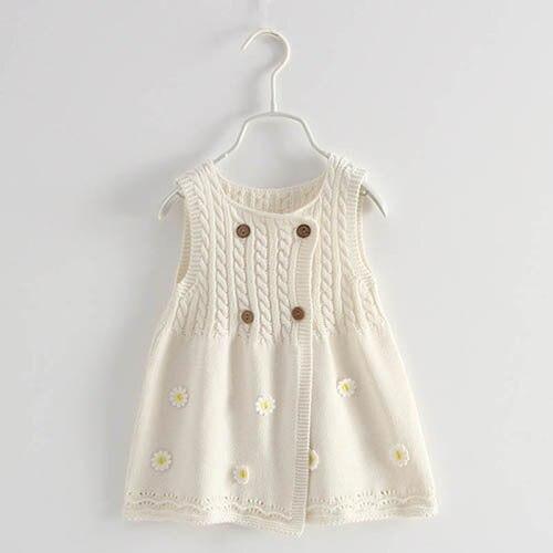 Baby Girl Sleeveless Knitted Dress, White / 6M
