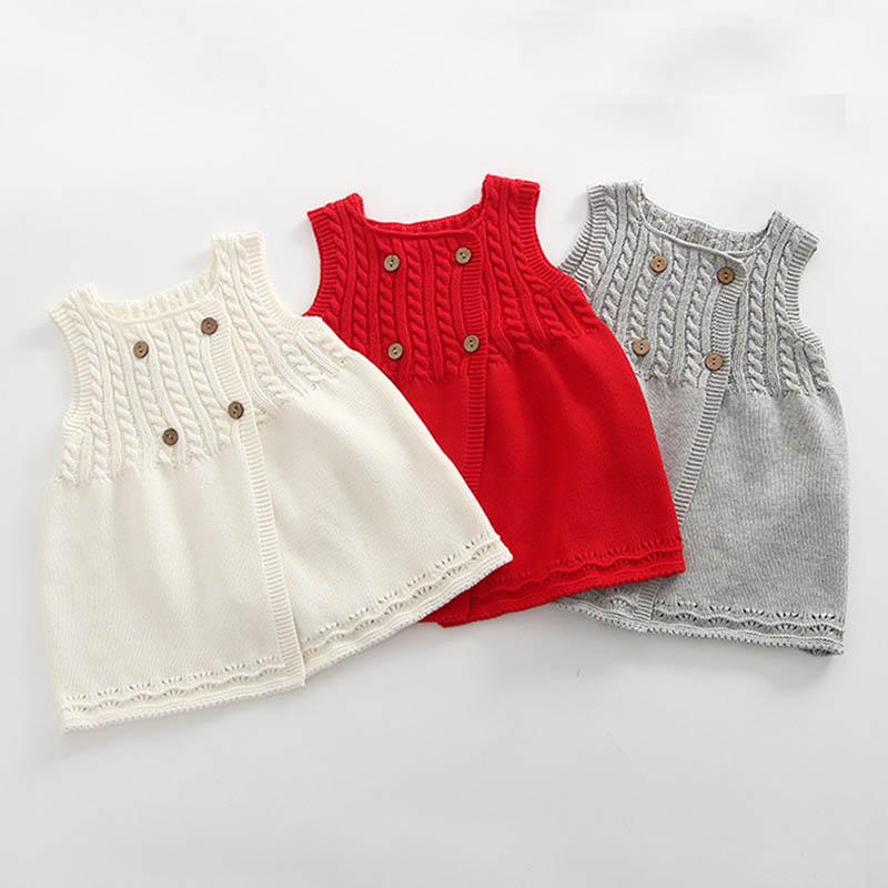 Baby Girl Sleeveless Knitted Dress, White / 6M Baby Girl Sleeveless Knitted Dress, White / 6M
