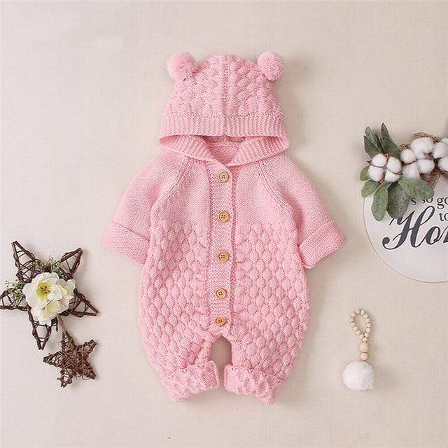 unisex Pink / 0 To 6 Months Knitted Romper