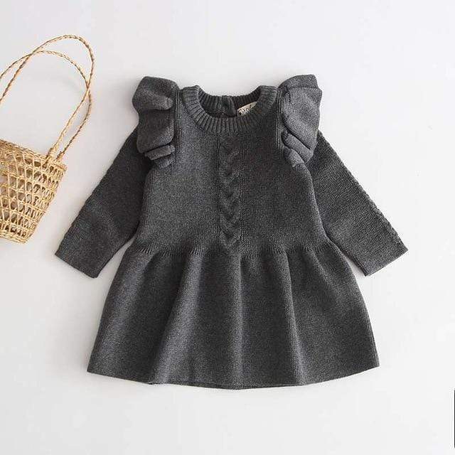 Girl's Clothing Gray / 3T Knitted Ruffle Longsleeve Dress