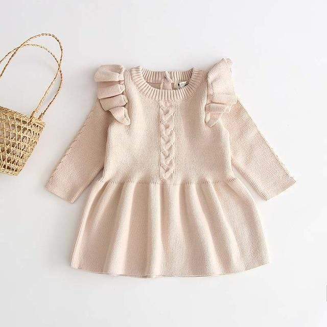 Girl's Clothing Beige / 6M Knitted Ruffle Longsleeve Dress