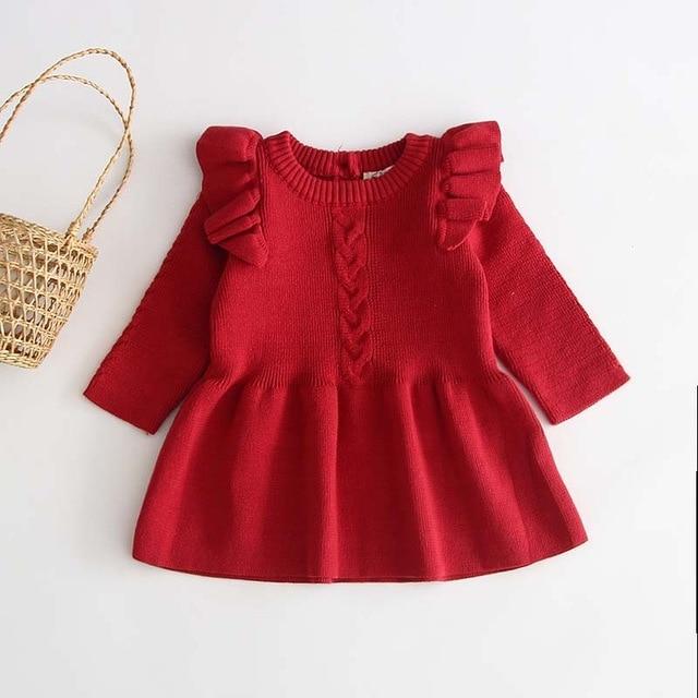 Knitted Ruffle Long Sleeve Dress - Momorii Knitted Ruffle Long Sleeve Dress - Momorii