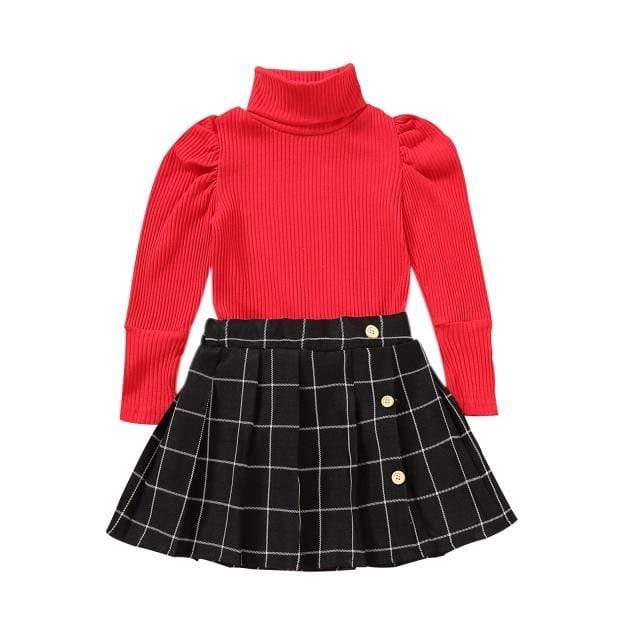 Girl's Clothing D / 5T Knitwear Long Sleeves Tops and Pleated Skirt