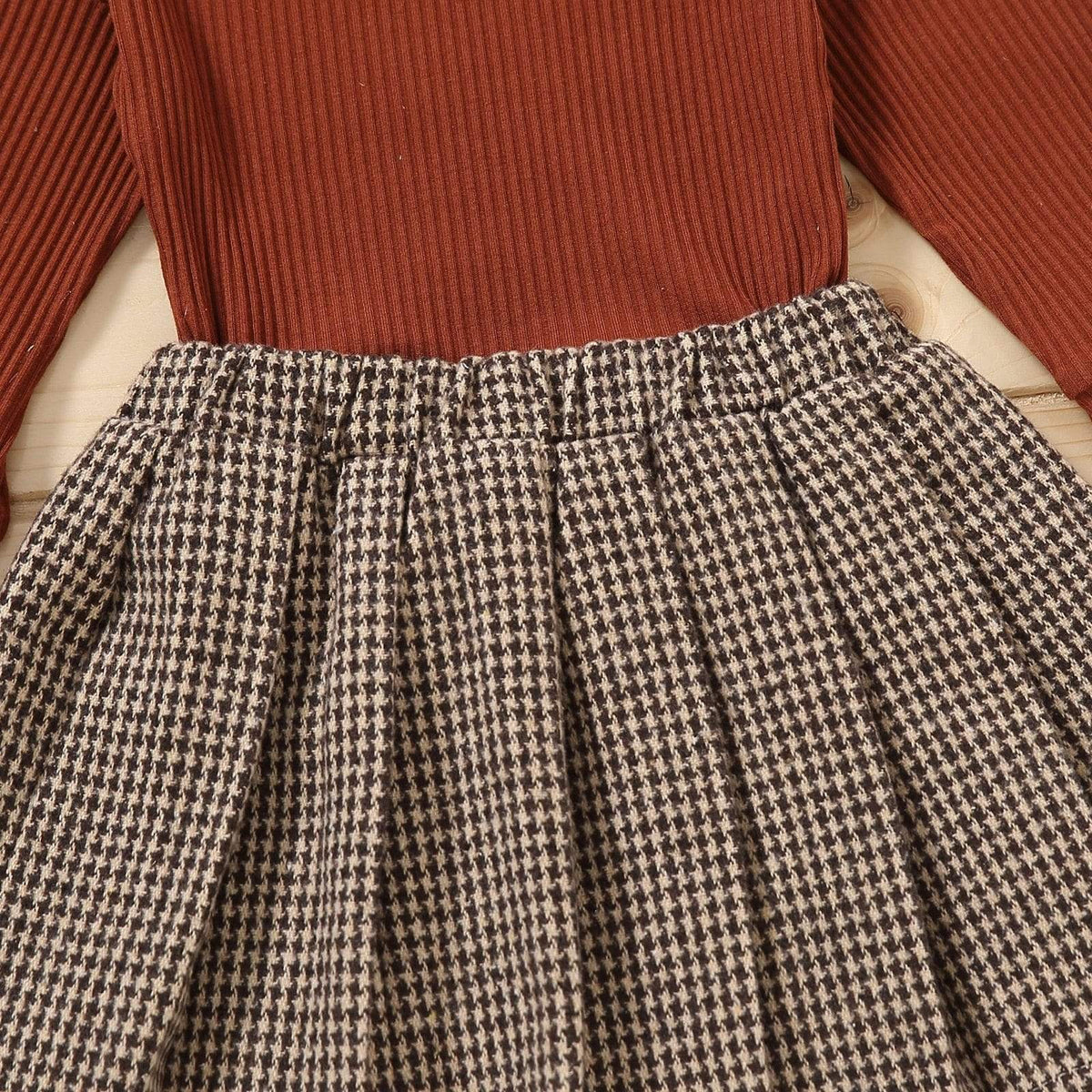 Girl's Clothing Knitwear Long Sleeves Tops and Pleated Skirt