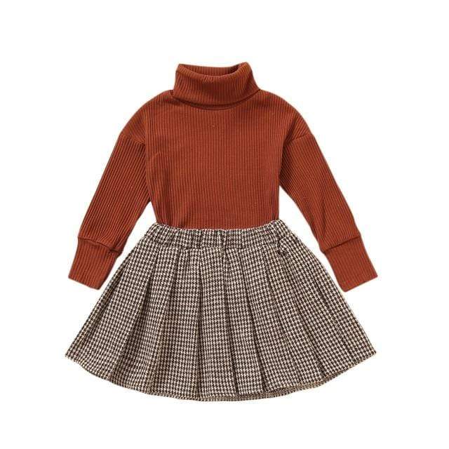 Girl's Clothing B / 2T Knitwear Long Sleeves Tops and Pleated Skirt