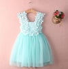 sky blue / 4T Lace Tulle Flower Gown Fancy Dridesmaid Dress