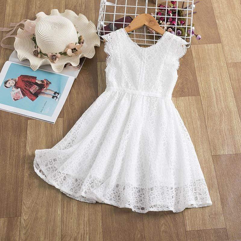 Lace V-Back Dress, Ivory White / 9-10T Lace V-Back Dress, Ivory White / 9-10T