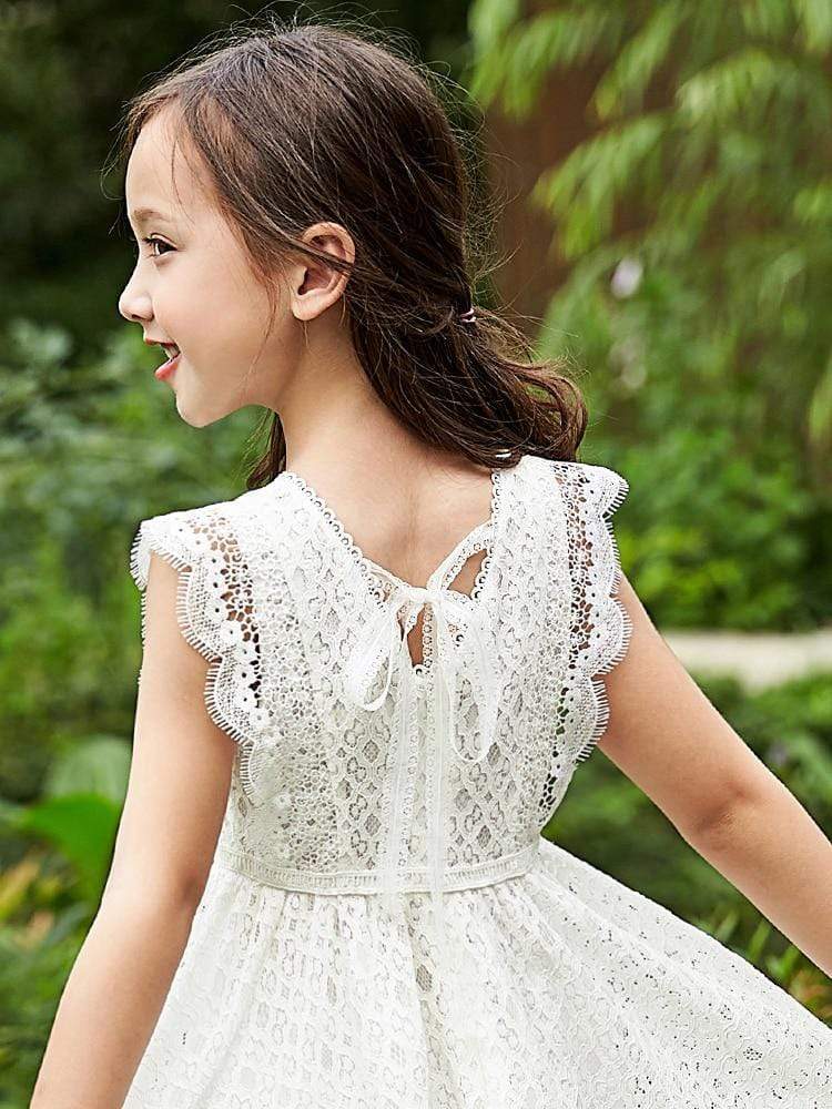 Lace V-Back Dress, Ivory White / 9-10T Lace V-Back Dress, Ivory White / 9-10T