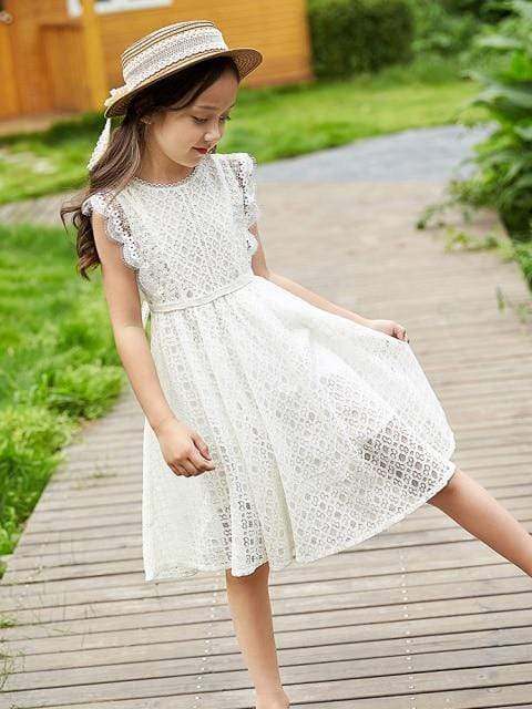 Lace V-Back Dress, Ivory White / 9-10T Lace V-Back Dress, Ivory White / 9-10T