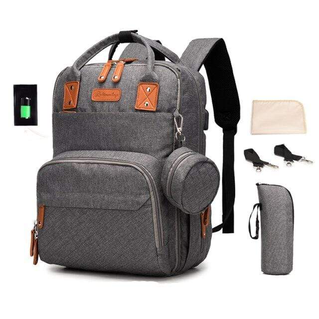 gray Large Capacity Baby USB Diaper Bag Backpack