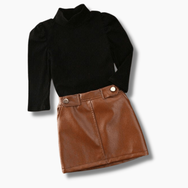 Skirt Set Dark Brown Leather Skirt Mini Leather Skirt Set Momorii