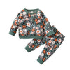 B / 3T Leaves and Flower Printed Pattern Pullover and Pants