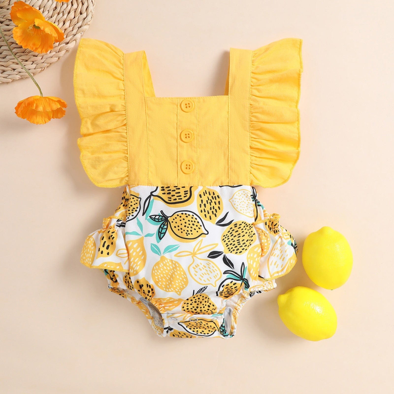 6M Lemon Print Baby Romper