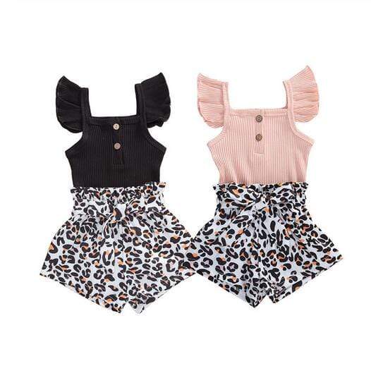 Girl's Clothing Leopard Bottoms Button Romper Seta