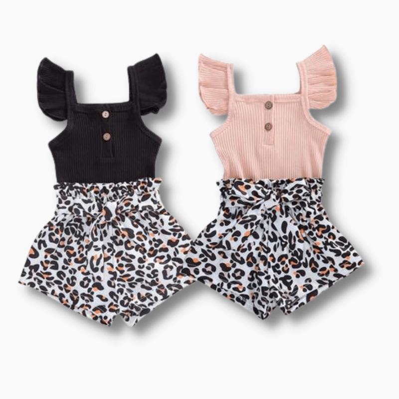 Girl's Clothing Leopard Bottoms Button Romper Seta