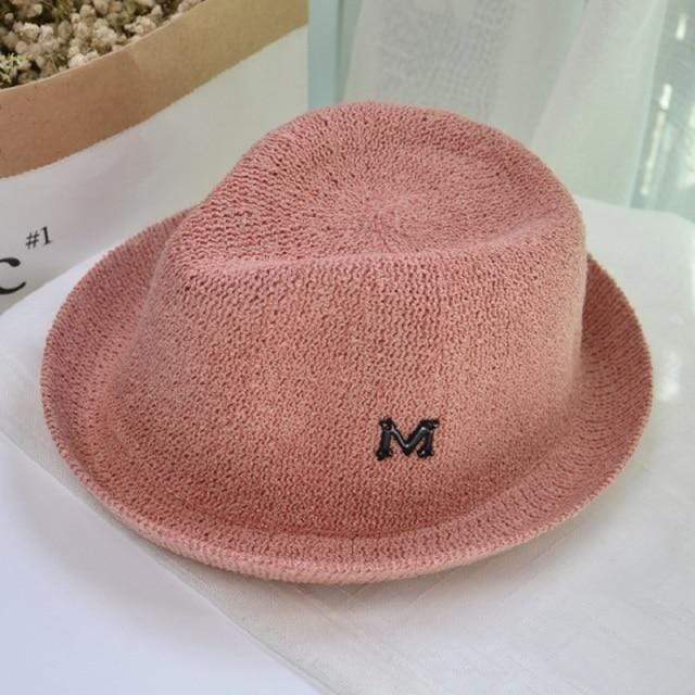 Boy's Clothing Pink Letter M Straw Cap