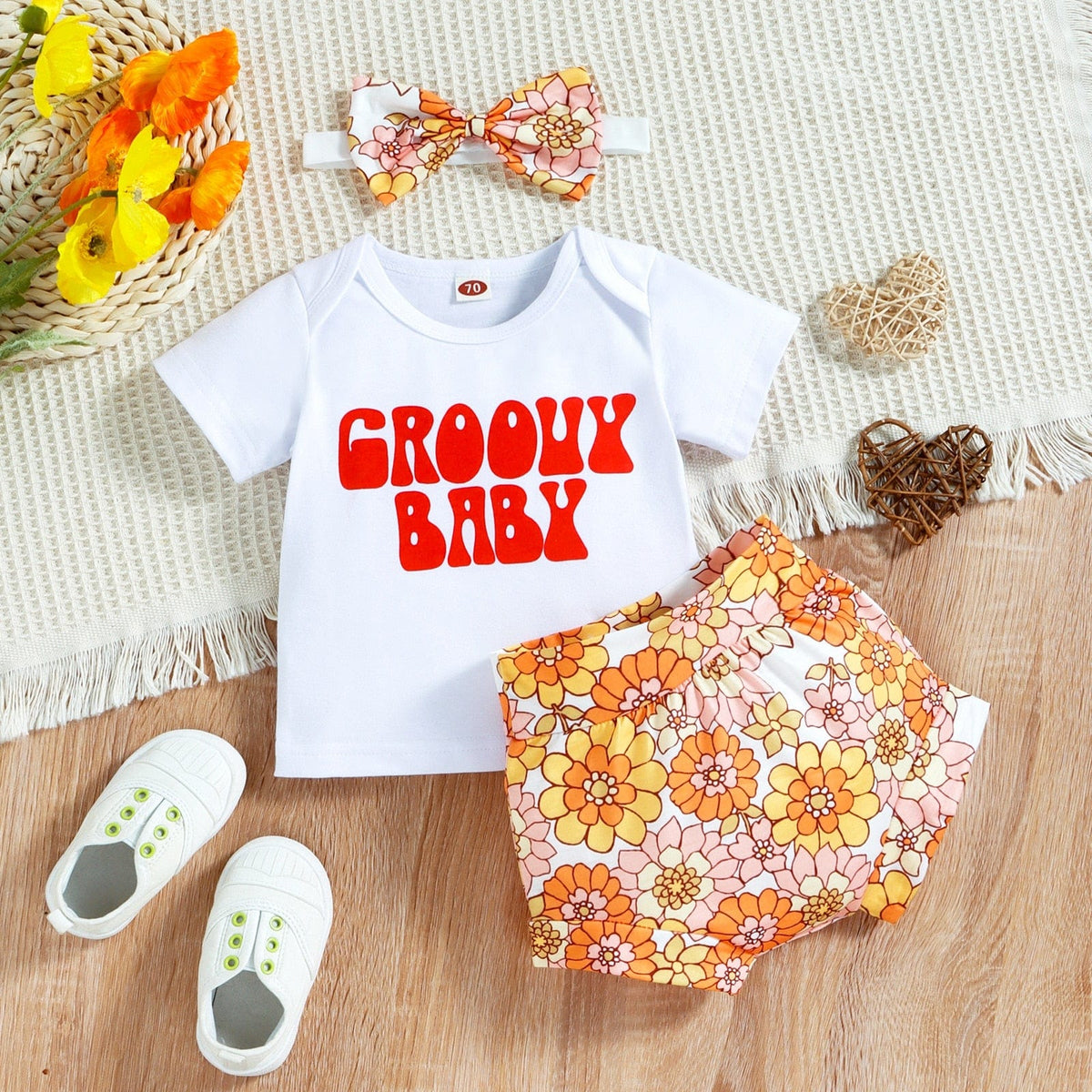 Letter Short Sleeve T Shirts Tops+Sunflowers