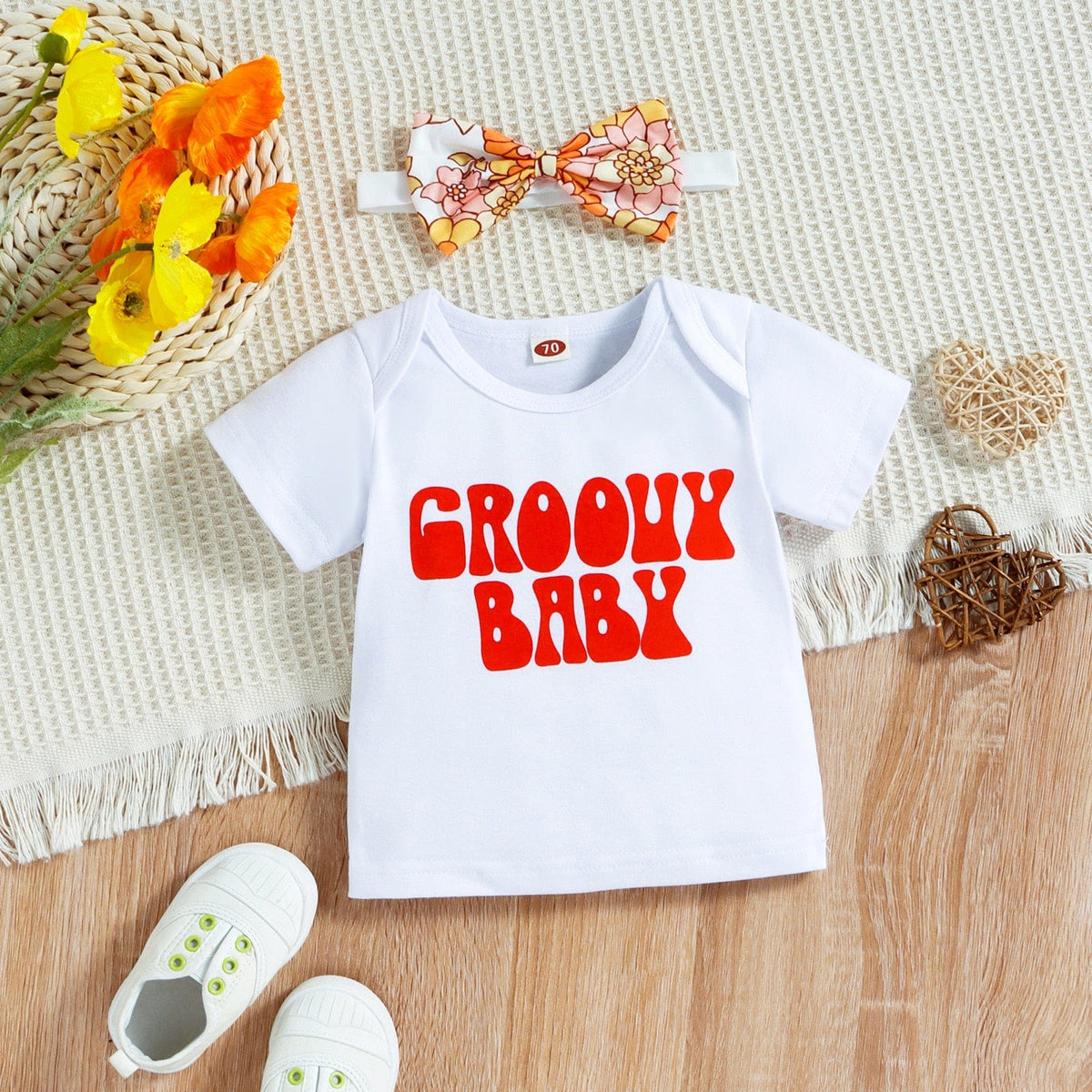 Letter Short Sleeve T Shirts Tops+Sunflowers