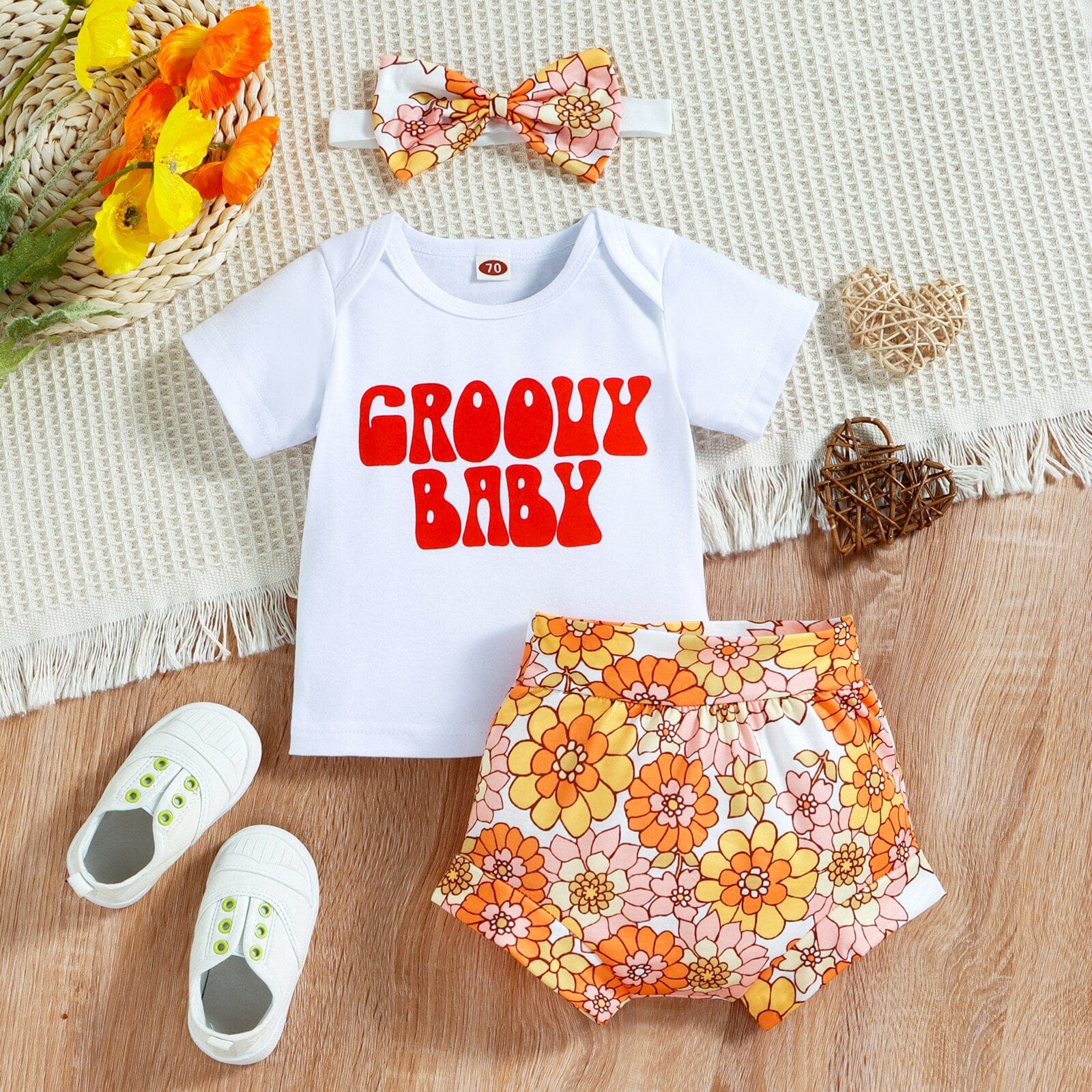 Letter Short Sleeve T Shirts Tops+Sunflowers