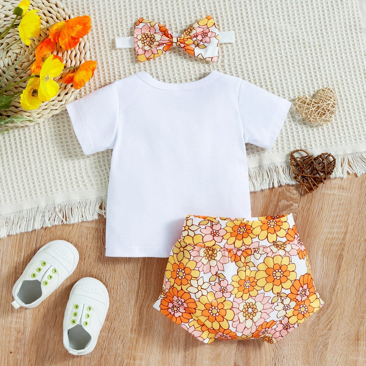 Letter Short Sleeve T Shirts Tops+Sunflowers
