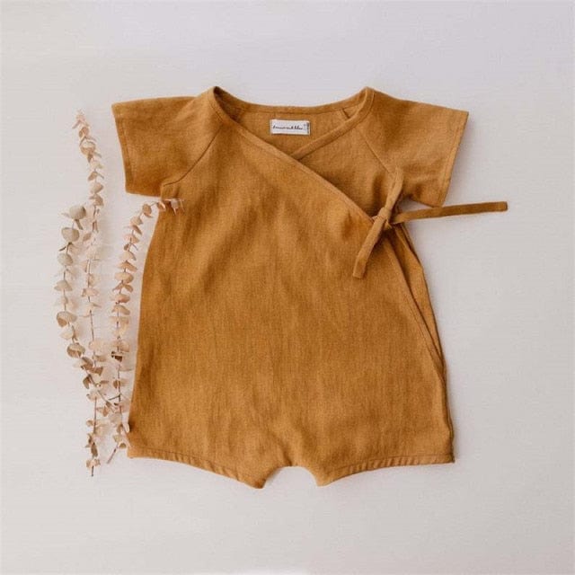 tan / 0 to 6m Linen Cotton Baby Romper