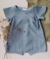 blue grey / 0 to 6m Linen Cotton Baby Romper