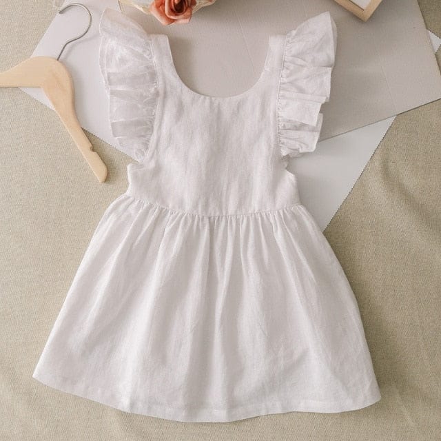 White / 90cm / China linen princess dress girl