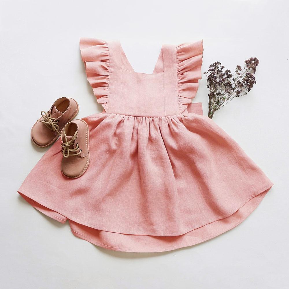 Girl's Clothing Linen Ruffle Sleeve Kids Dresses