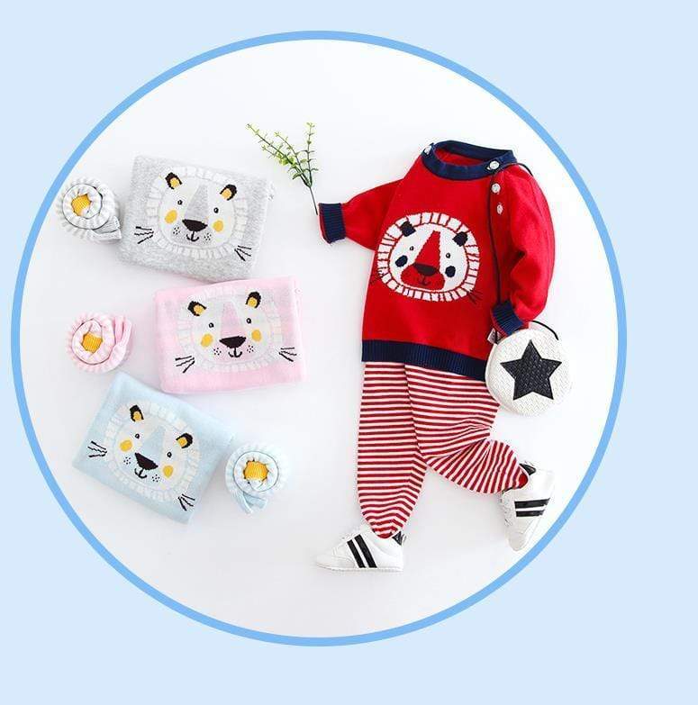 Boy's Clothing Lion Design Sweater and Track Pants Set
