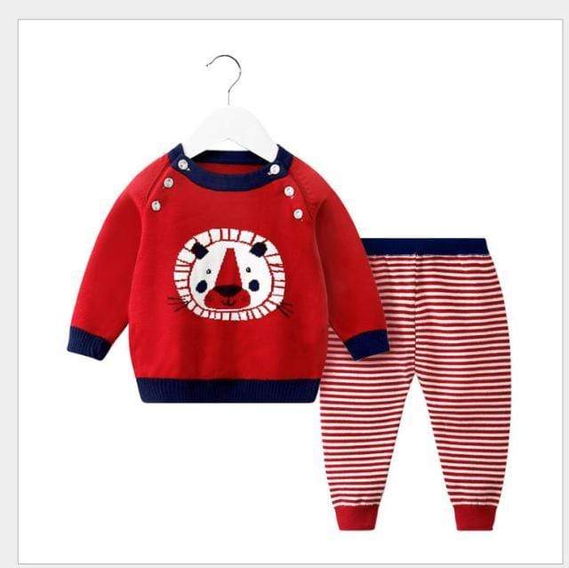 Boy's Clothing Red / 6M Lion Design Sweater and Track Pants Set