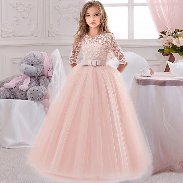 A-Line Floor Length Flower Girl Dress, Pink / 7T