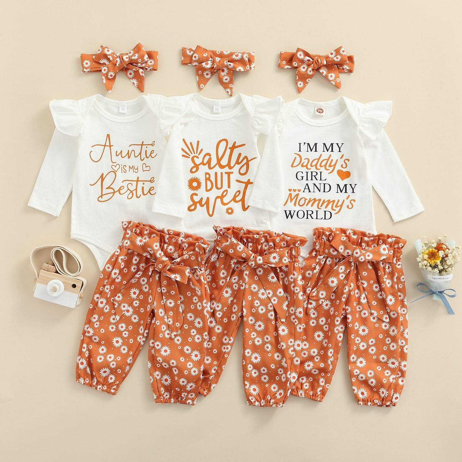 Long Fly Sleeve Romper Flower Print Trousers