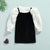 Girl's Clothing Long Puff Sleeve Knit T Shirts+Velvet Straight Suspender Dress