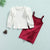 Girl's Clothing Long Puff Sleeve Knit T Shirts+Velvet Straight Suspender Dress