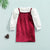 Girl's Clothing Long Puff Sleeve Knit T Shirts+Velvet Straight Suspender Dress