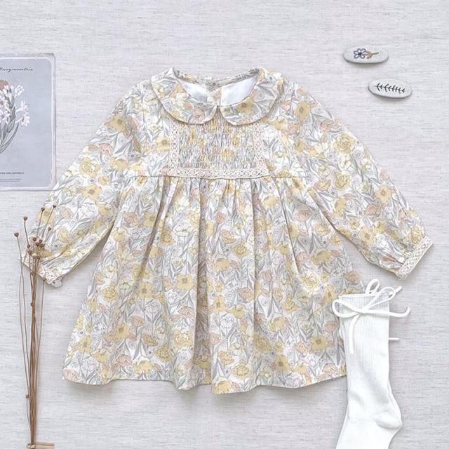 D210509 Yellow / 3T Long Sleeve Embroider Dress