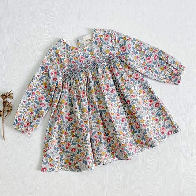 Long Sleeve Mini Floral Dress, Blue / 12M