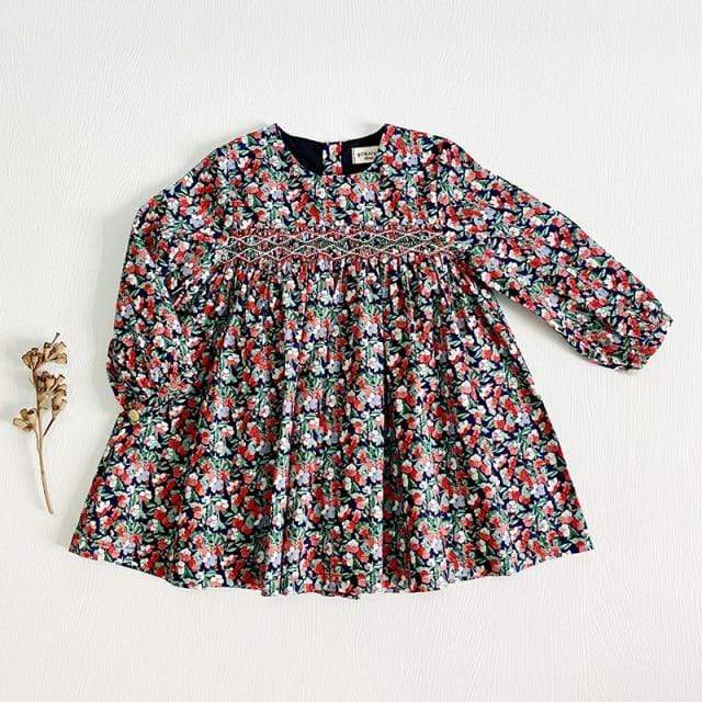 Long Sleeve Mini Floral Dress, Red / 3T