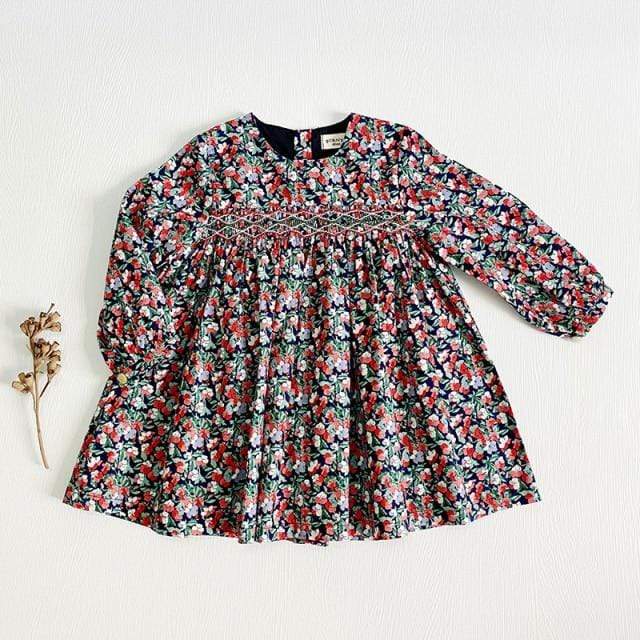 D210616 Red / 3T Long Sleeve Embroider Dress