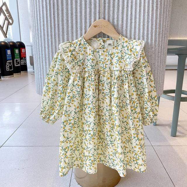 Girl's Clothing Yellow / 7T Long Sleeve Floral Dress