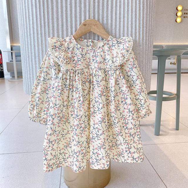 Girl's Clothing Cream / 3T Long Sleeve Floral Dress